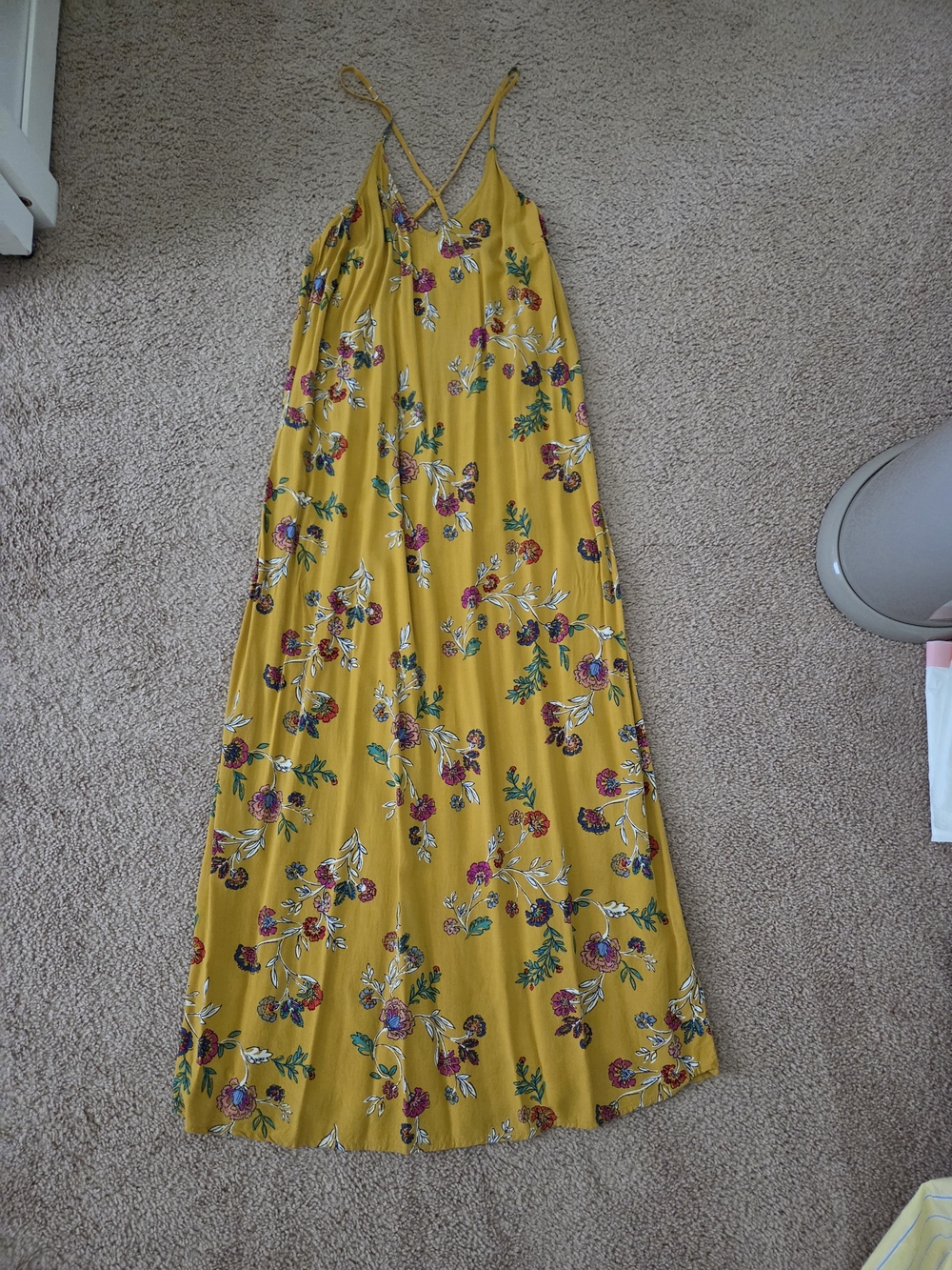 Old Navy Yellow Floral Maxi Dress with Crisscross Straps